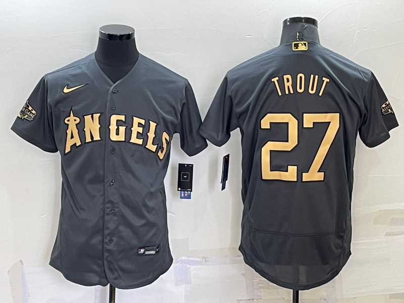 Men's Los Angeles Angels #27 Mike Trout 2022 All-star Charcoal Flex Base Stitched Jersey